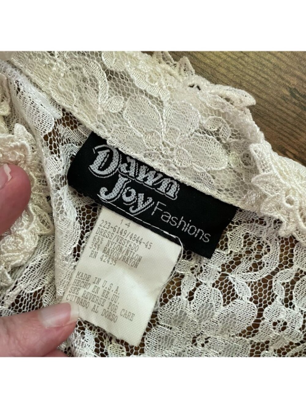 Vintage 90s Dawn Joy Midi Dress Sz Medium White Lace Sheer Prairie Whimsigoth - Picture 13 of 13